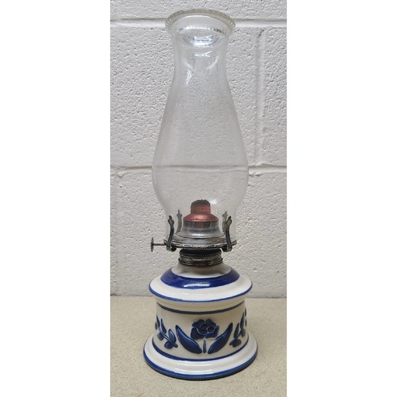 lamplight farms usa kerosene lamp 13-1/4" blue white floral - Picture 1 of 6